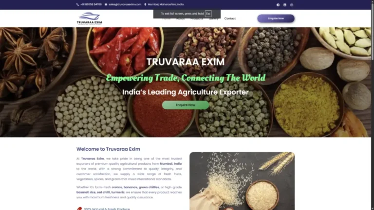 TRUVARA EXIM website screenshot